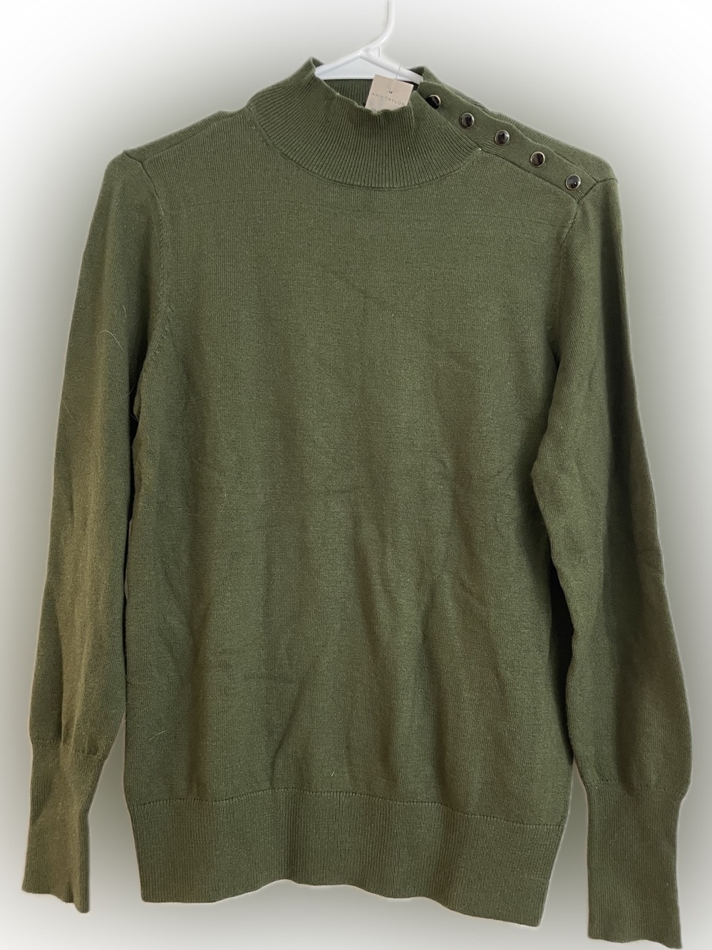 Ann Taylor Olive Green Button-Shoulder Sweater